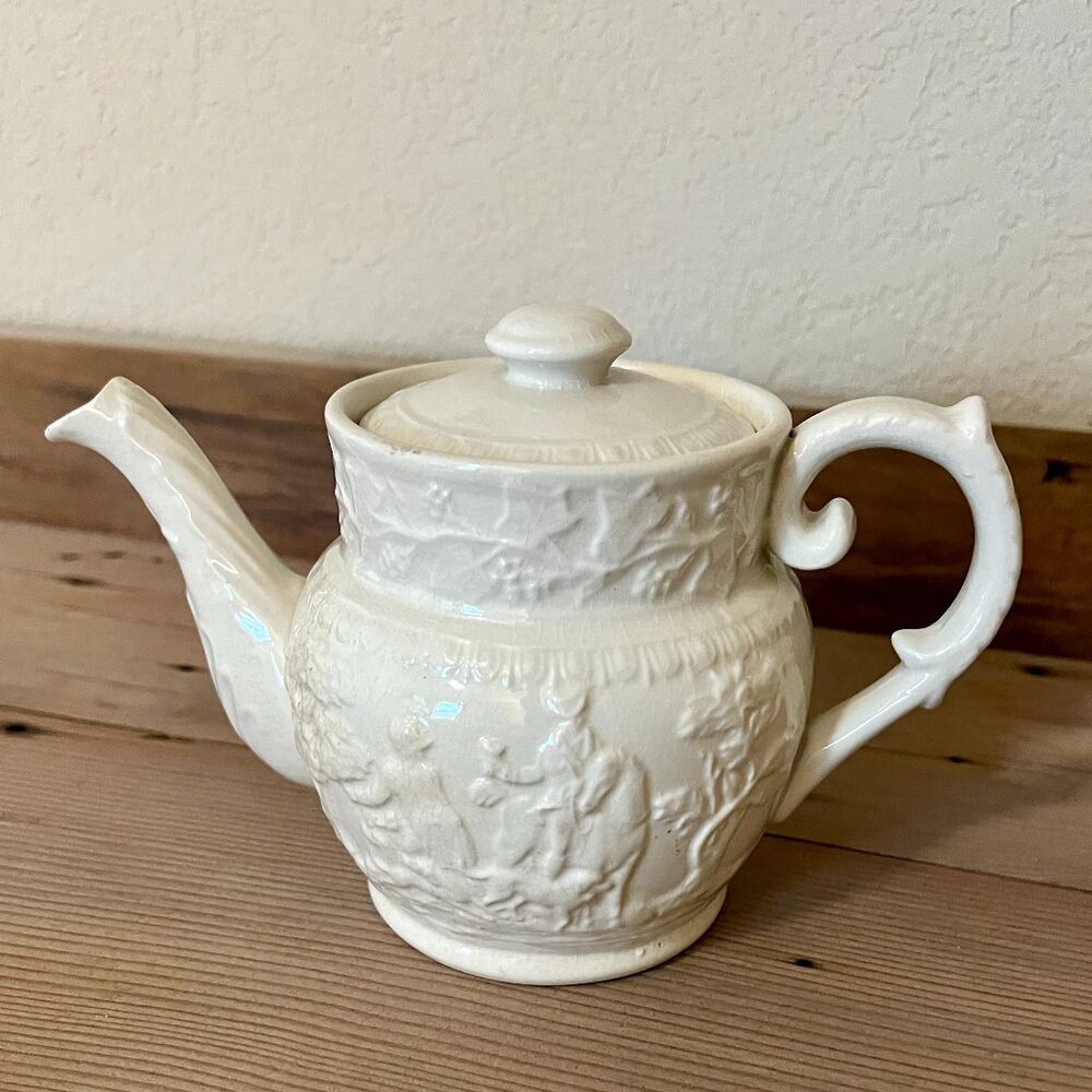 Vintage English Cream Ironstone Teapot, TG Green England Hunt Club, Equestrian